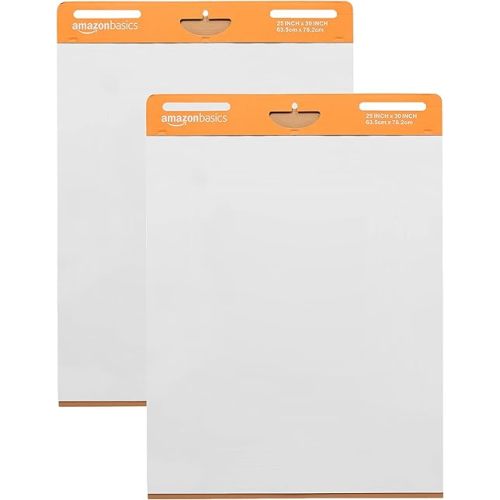 Amazon Basics Sticky Easel Pads for Presentations, 25 x 30 Inch, White, 2 Count