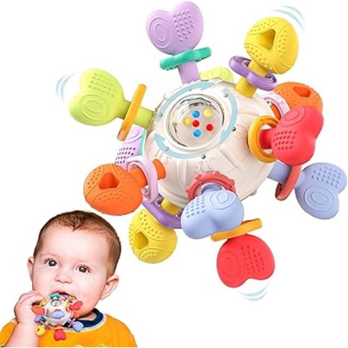 Infinno Baby Teething Toy with Rattle Spinner, BPA-Free Silicone for Baby