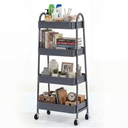 JIONJOY 4 Tier Metal Utility Rolling Cart, Lockable Wheels Mobile Storage Organizer for Kitchen Bathroom