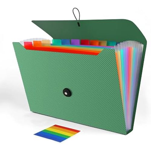 Expanding File Folder, Accordion File Organizer for Sorting Documents and Papers, 13 Pockets File Storage Organizer for Home, Travel and Office Use (Green)