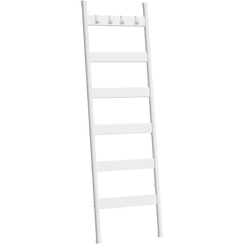 HOOBRO Blanket Ladder, 6-Tier Towel Rack with Hooks, Wall-Leaning Blanket Rack, Decorative Display Ladder Shelf, for Scarves, Industrial, Living Room, Bedroom, White WW66CJ01G1