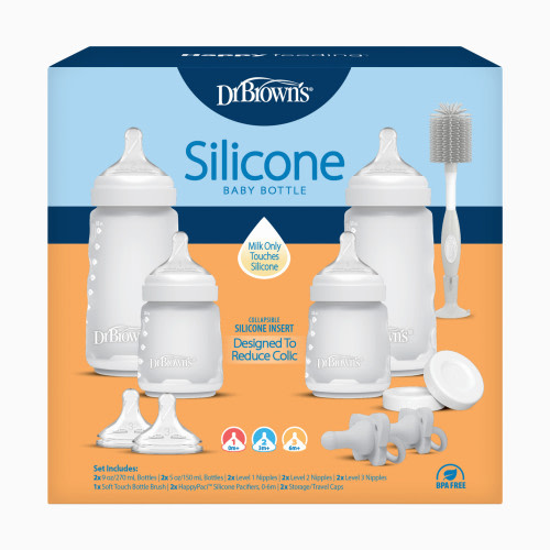 Options+ Wide-Neck Silicone Baby Bottle Set - White