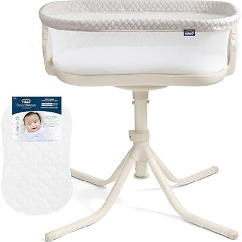 HALO BassiNest Swivel Sleeper 4.0 Air, Over-Bed Baby Bassinet with 360 Rotation, Breathable Mattress and Mesh Walls, Lowering Wall for Access, Oat