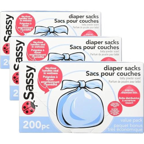 Sassy Baby Disposable Diaper Sacks, 200 Count, Packaging may vary (Pack of 3)