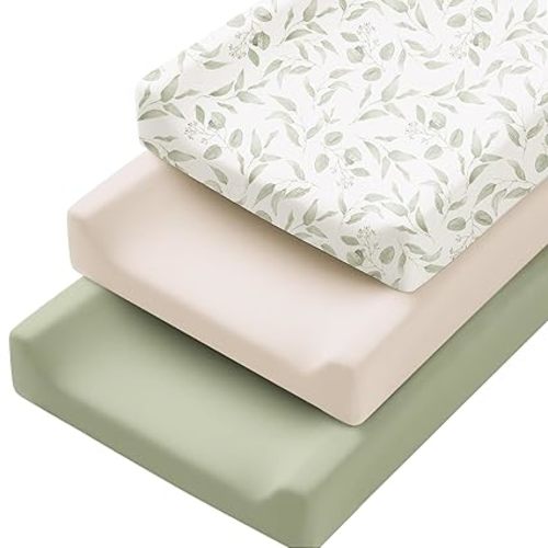 Konssy 3 Pack Stretchy Changing Pad Covers for Girl, Boy, Silky Soft Changing Table Cover, Breathable Baby Nursery Diaper Chang Pad Sheets (Coffee Check)