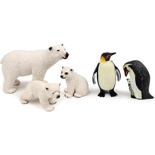 UANDME Polar Animal Toy Figurines Set, Includes Polar Bear Family & Emperor Penguin Family Figures