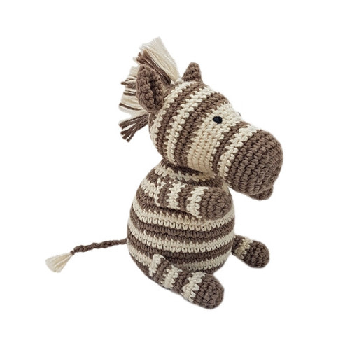 Organic Handknit Baby Zebra Rattle