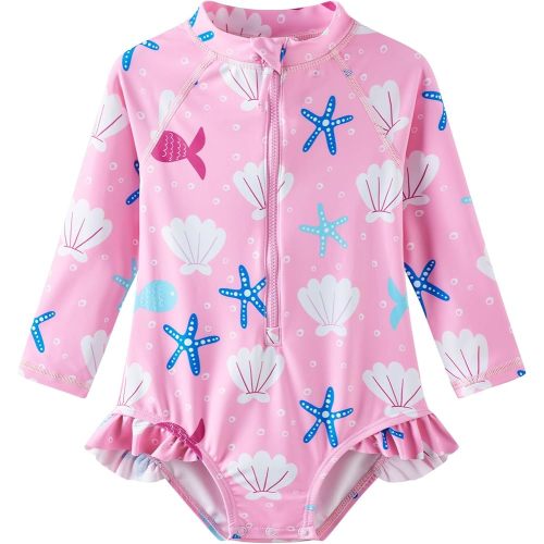UMELOK Baby Girls' One Piece Swimsuit Rash Guard Swimwear Long Sleeve with UPF 50+ Sun Protection