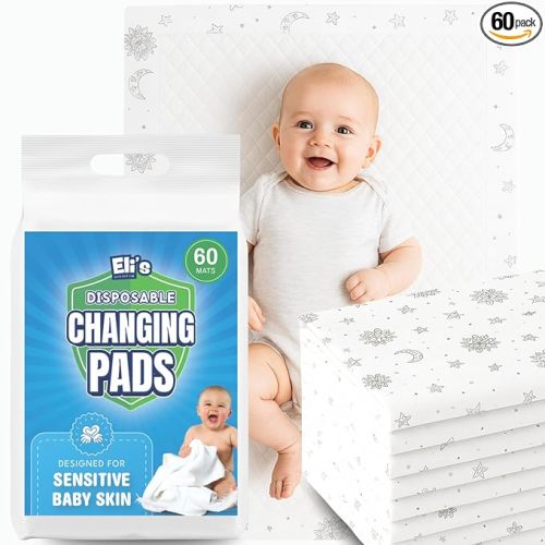 Eli with Love Disposable Baby Changing Pads - Soft, Waterproof & Leakproof Liners Absorbent Underpads - Large Travel Size Diaper Changing Mat for Home, Car, Diaper Bag - (60 Pack, Boho)