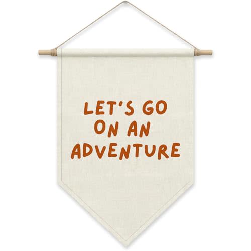 SHIEL-EVEN Let's Go On an Adventure Wall Decor, Kids Playroom Poster Banner for Boys Girls, Toddler Canvas Wall Art for the Day Nursery or Camping