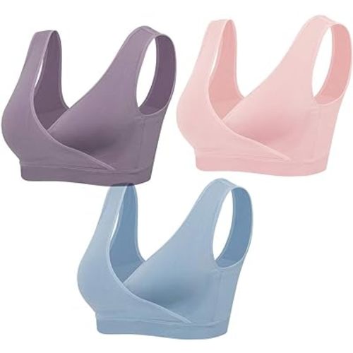 Lemef Nursing Sleep Bras Wirefree Maternity Breastfeeding Bras 3 Pack