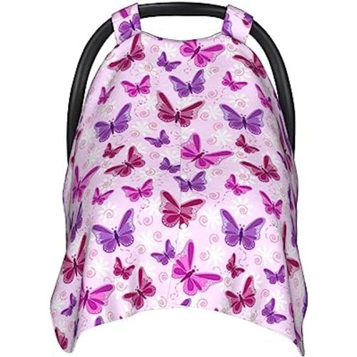 Butterfly Car Seat Canopy Cover for Baby, Nursing Cover for Newborn, Pink Butterfly Baby Girl Stuff Stroller Cover for All Seasons