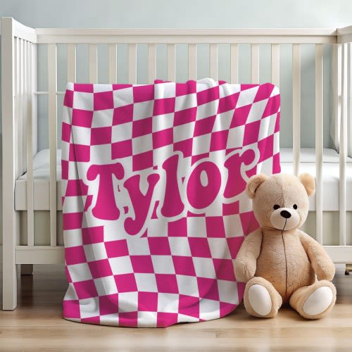 Personalized Blanket, Blanket Retro Checkered, Kids Personalized Phrase Checkerboard, Birthday Gift Teen, Personalized Phrase Checkerboard