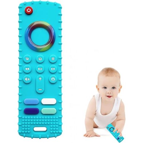 ROBBEAR Baby Teething Toys, Food Grade Silicone Teether for Babies 3 6 12 18 Months, Fire TV Stick Remote Shape Toddlers Chew Toys, Freezer BPA Free (FTV Green)