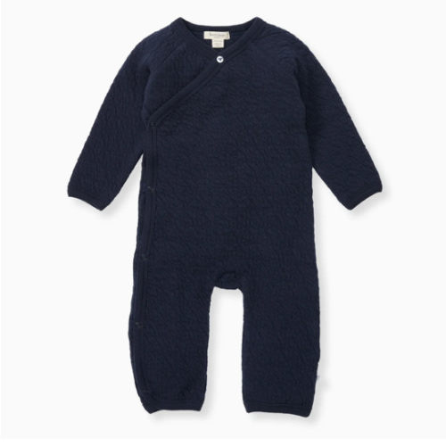 Organic Cotton Quilted Bee Wrap-Front Baby Jumpsuit - Midnight