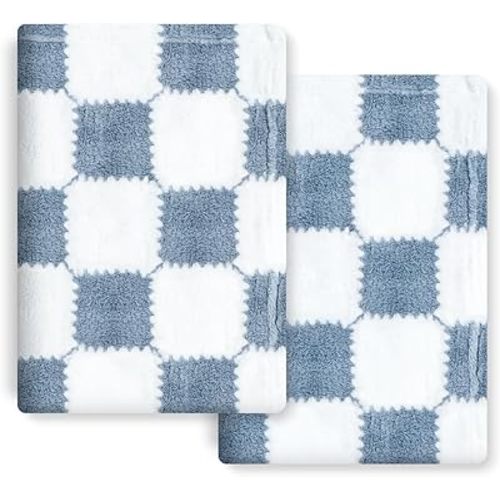 Checkered Baby Blanket for Boys, 2 Pack Soft Baby Boy Blankets, Small 28 x 40 inches Toddler Fleece Blanket, Essentials Crib Stroller Items, Newborn Gift (Blue)