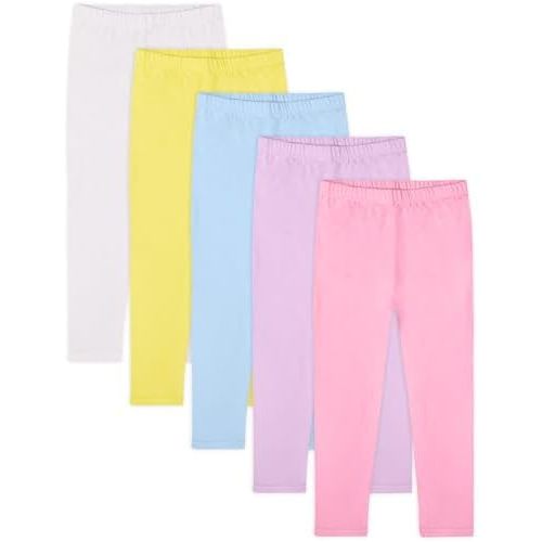 FEQO 5 Pack Toddler and Baby Girls Cotton Leggings Pants Full Length Basic Leggings Stretchy Legging Tight Pants