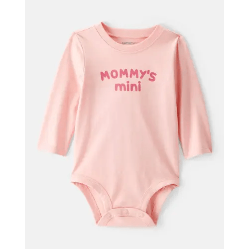 Baby Girl 'Mommy's Mini' Cotton Long-Sleeve Graphic Bodysuit - Pink | Carter's