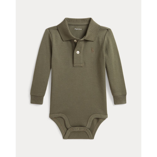 Soft Cotton Long-Sleeve Polo Bodysuit