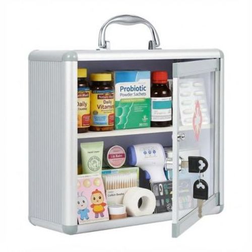 Medium Wall Mount Medicine Cabinet with Combination Lock and Handle Locking,Protable First Aid Cabinet Wall Mount with Sticker