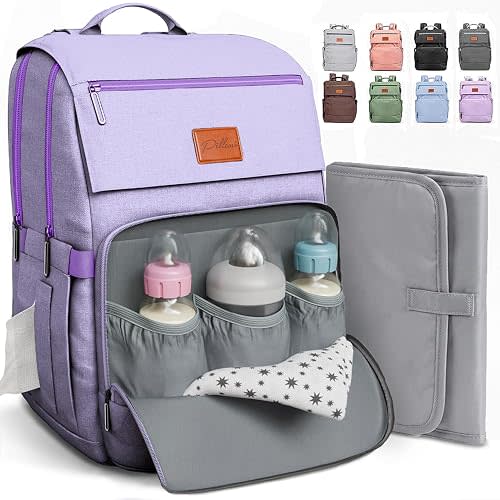 Baby Shower Gifts for Mom - Diaper Bag Backpack - 16 Organizer Pockets Baby Diaper Bag w/ Insulated Bottle Holders & Wipes Pocket, Large Capacity Baby Bag Backpack - Waterproof & Easy to Clean, Purple