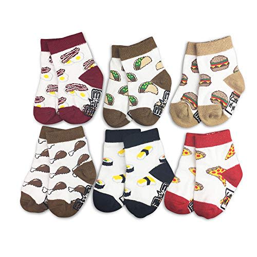 Me In Mind Baby Socks 6-Pair Gift Set -Let's Eat- Pizza Bacon Sushi Boys Girls Shower 0-3 3-6 6-12 12-18 12-24