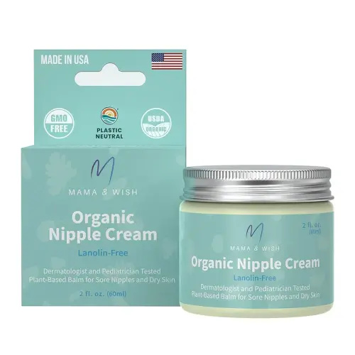 Mama & Wish USDA Organic Nipple Cream Safe for Breastfeeding - Breastfeeding Nipple Balm | Lanolin-free, Breastfeeding Essentials Safe for Nursing, Non-GMO Unscented (2 oz 1 Pack)