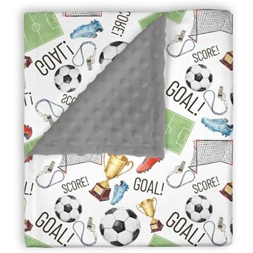 Mink Baby Boys Blankets Soccer Ball Football Sport, Goal! Score! Cleats Soft Double Layer Dotted Backing Receiving Swaddle, Newborn Infant Toddler Nursery Crib Bedding Shower Gift 30