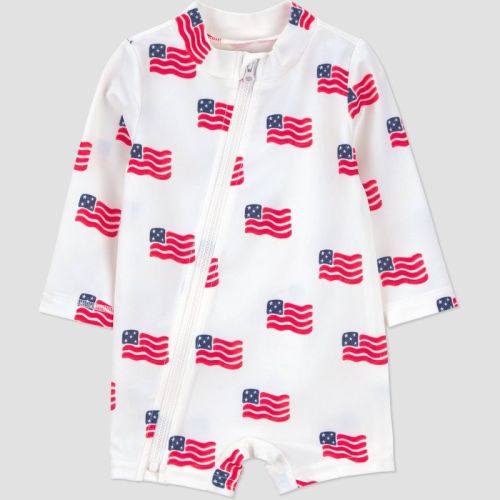 Carter's Just One You® Baby Boys' Americana Flag Long Sleeve Rash Guard One Piece Swimsuit - White 6M