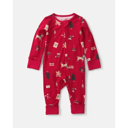 Baby Christmas PurelySoft™ 2-Way Zip Sleep & Play Pajamas - Red | Carter's