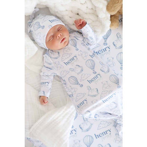 Up In The Clouds Personalized Newborn Baby Knot Gown