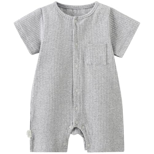 AIWUHE Unisex Baby Cotton Romper Boys Short Sleeve One-Piece Jumpsuit Girls Snap-up Bodysuits Summer Clothes Outfits 3-18M