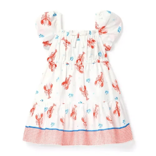 Girl White Lobster Lobster Border Print Dress by Janie and Jack