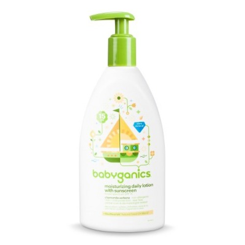 Babyganics Moisturizing Daily Baby Lotion with sunscreen SPF15, Chamomile Verbena - 11oz