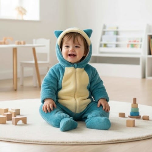 Cozy Baby Fleece Onesie – Soft Blue Infant Jumpsuit for Winter & Christmas Photos, Anime-Inspired Baby Outfit, Holiday Gift Idea