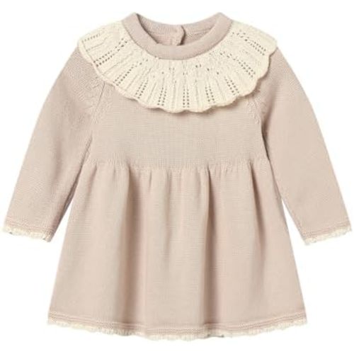 Baby Girl Knit Sweater Dress with Crochet Ruffle Collar Cotton Winter Dresses for 6M-5T