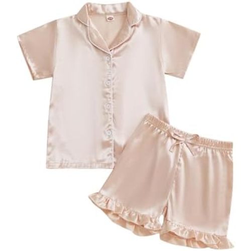 Toddler Girl Floral Pajamas Set Short Sleeve Button Down Shirt And Shorts 2Pcs Kids Pjs Loungewear
