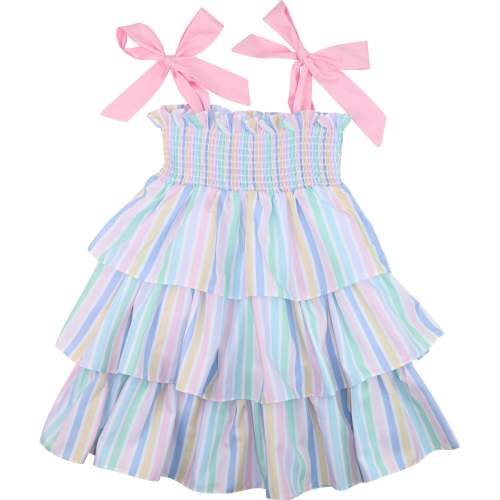 Pastel Striped Ruffle Smocked Dress - Cecil & Lou