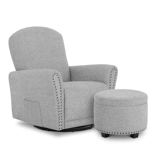 Evolur Vienna Swivel Glider with Ottoman, FSC Certified, Greenguard Gold and JPMA Certified Glider Rocking Chair, 360° Swivel Motion, Ergonomic Design Nursery Glider, Cobblestone