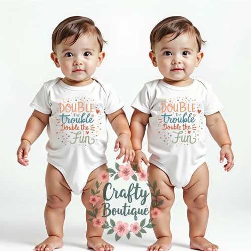 Double Trouble Twins Outfit, Twins Matching Tee, New Baby Gift, Baby Shower Gift, Double Trouble Double Fun, Pregnancy Announcement - 1400 - Etsy