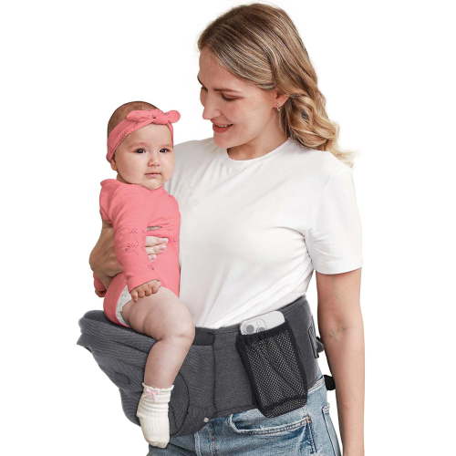 Kisdream Hip Seat Baby Carrier, Adjustable Waistband, Ergonomic M Position, Dark Gray