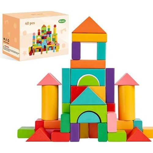 Kids Building Blocks - Wooden Blocks Montessori Toys for Toddlers Preschool