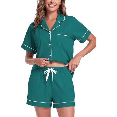 EA'S SECRET Womens Pajamas Set 100% Cotton Soft Short Sleeve Sleepwear Button Down Nightwear Summer Pj Sets S-XXL