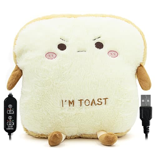 Cute Heating Pad for Period Cramps Menstrual Pain Relief, Soft Cuddly Large 14" Hot Plush Toast USB Electric Heat Pads, Back & Lumbar Pain Relief Pillow Stuffed Animals Gifts for Women Teen Girls