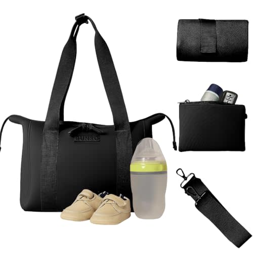 BUNSO Baby Small Diaper Bag Tote - Lightweight 12x7x8 in Neoprene Diaper Bag with Changing Pad and Pouch, Water-Resistant