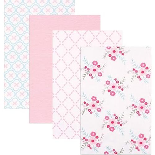 Luvable Friends Unisex Baby Cotton Flannel Receiving Blankets, Floral 4-Pack, One Size