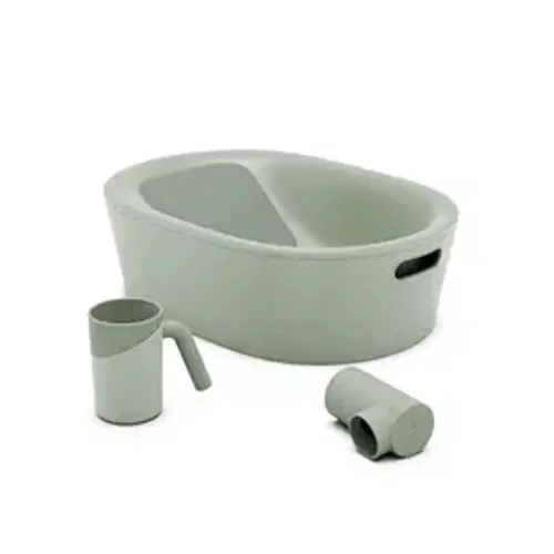 Lalo Bathtime Starter Kit - 3-Piece Set Includes Modern Baby Bathtub, Rinse Cup & Spout Cover - Safe, Easy to Clean Design for Newborns - 25.3 x 18 x 7.7 in, 10 lb - Sage