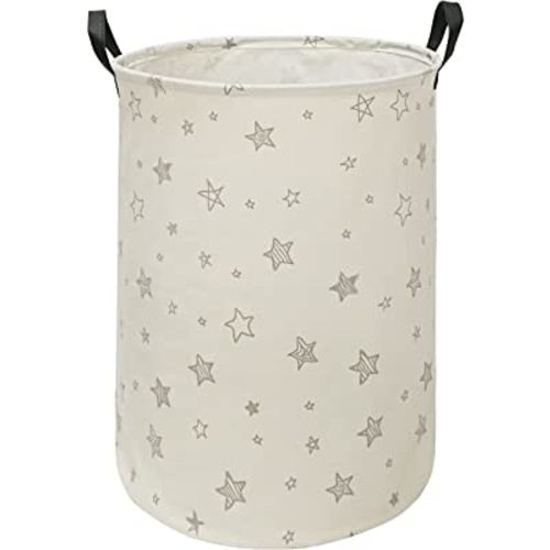 Round Star Pattern Laundry Hamper Storage Basket Fabric Material Storage Hamper Organization Basket, Storage Bin, Gift Box with Handles for Room