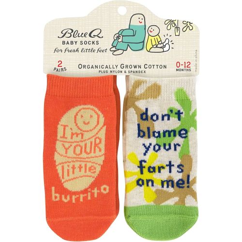 Blue Q Cotton Baby Socks - Funny Newborn Socks 0-12 Months, 2 Pair Gift Set