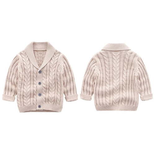 Toddler Boys Sweater Cardigans Button Down Shawl Collar Knitted Jacket Coat for Fall Winter Casual Outerwear (6 Months, Khaki)
